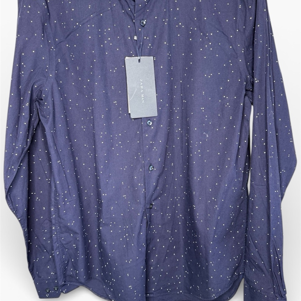 Zara Men’s Dark Blue Patterned Button Down Shirt